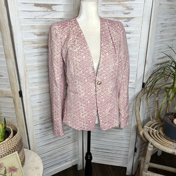 ESCADA Women's 36 US 6 Button Blazer Jacket Pink Animal Geo Print Quiet Luxury - Picture 3 of 13